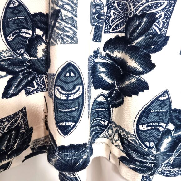 Vtg 90's Bogari Studio LX Blue Hawaiian Tribal Print Knit Polo Shirt Italy - Picture 4 of 9